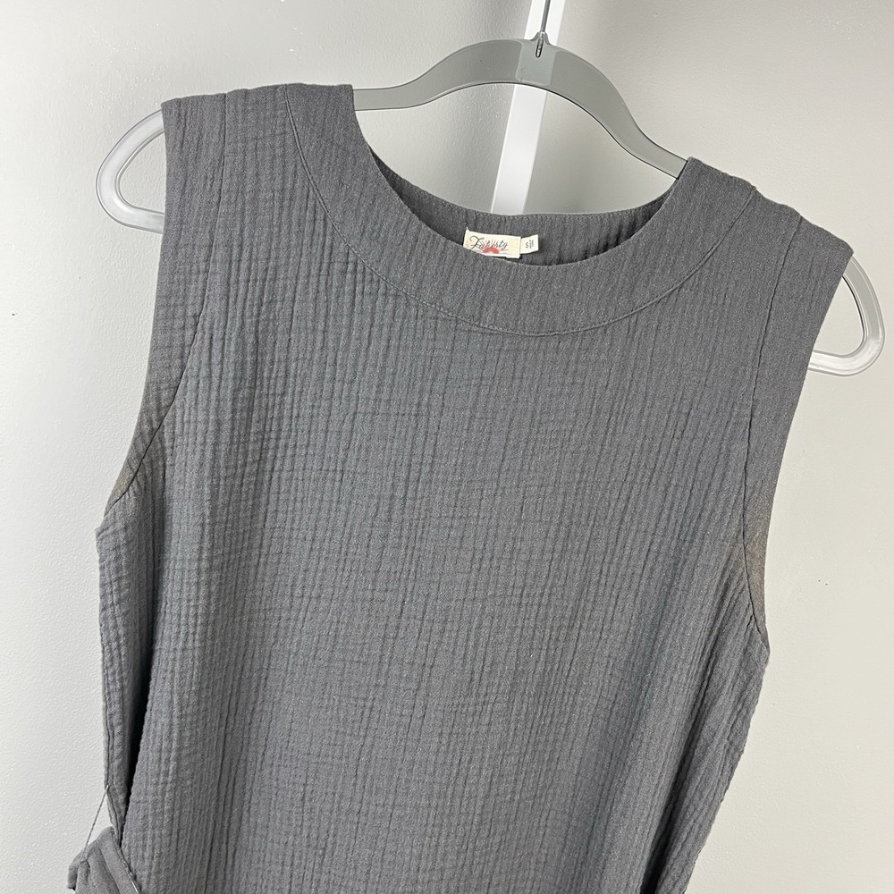 Faherty Dream Cotton Gauze Costa Dress Womens S Dark Gray Belted Sleeveless